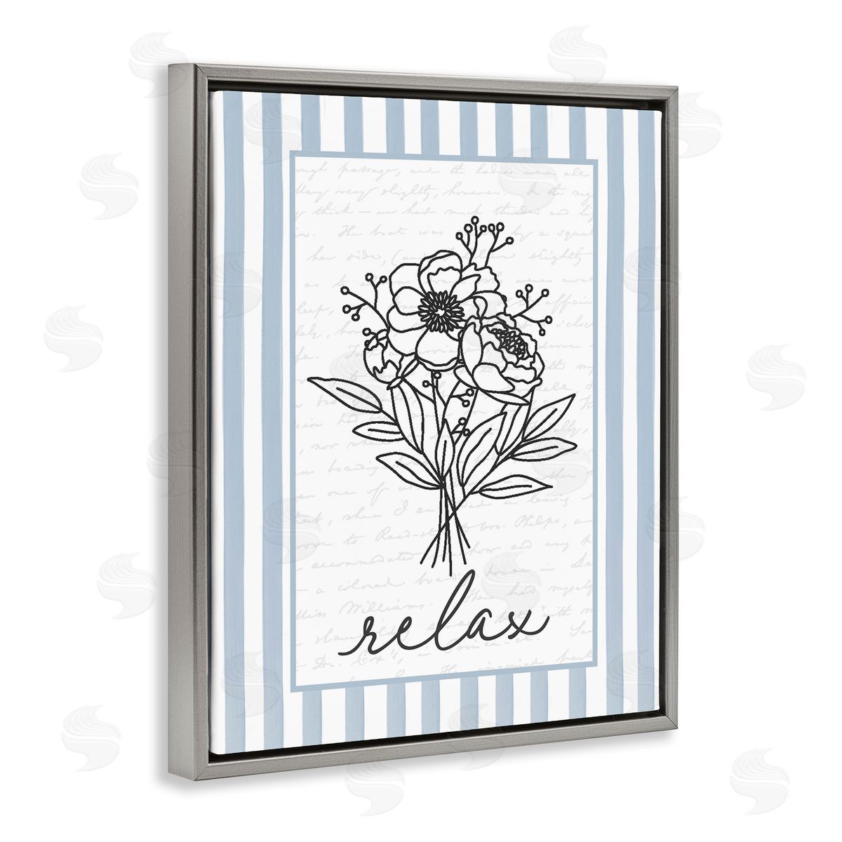 Lettered and Lined Relax Striped Bath Flowers Canvas Wall Art Print