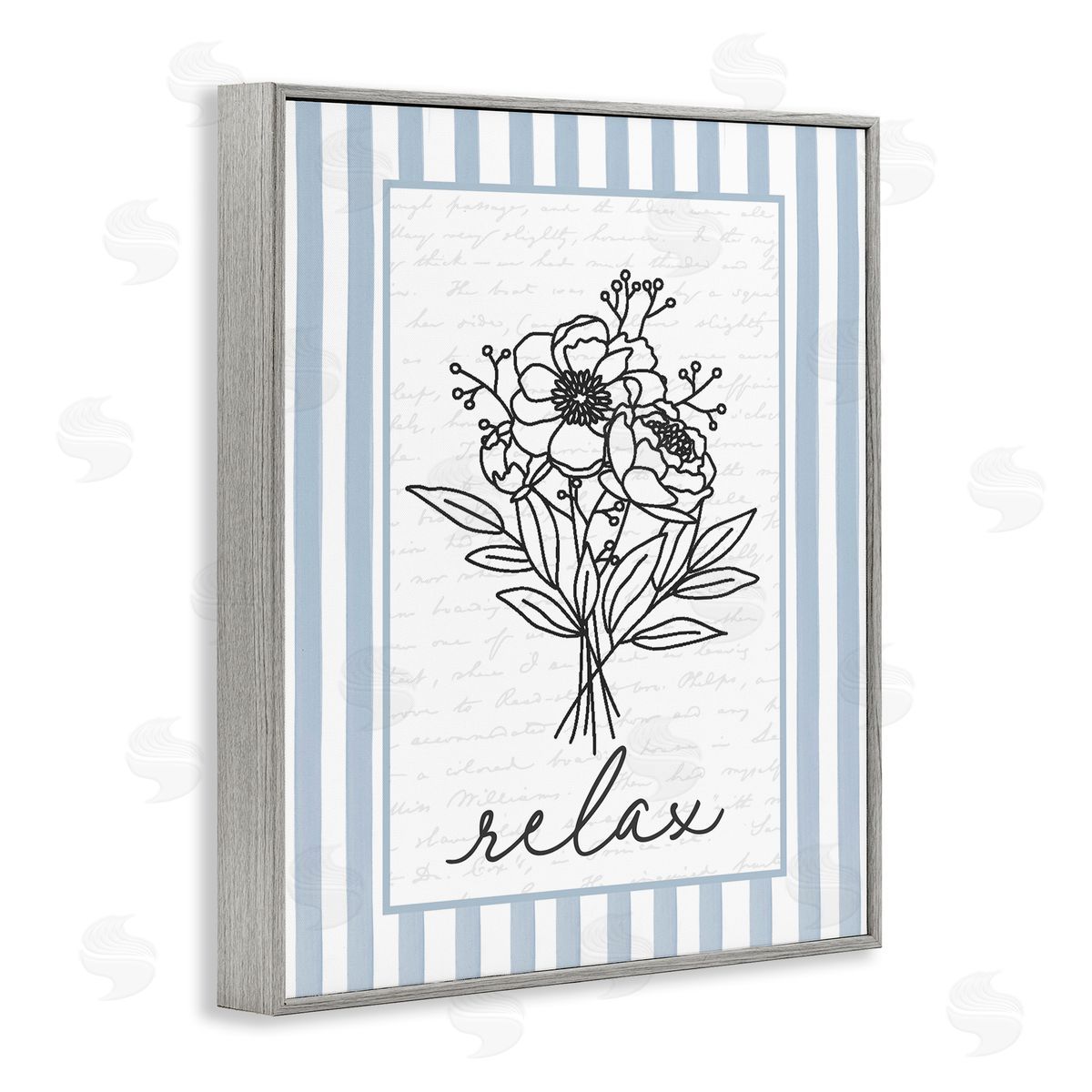 Lettered and Lined Relax Striped Bath Flowers Canvas Wall Art Print