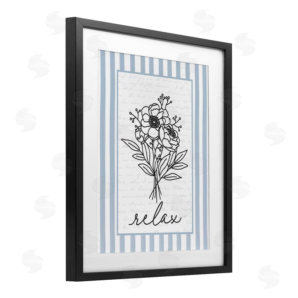 Lettered and Lined Relax Striped Bath Flowers Canvas Wall Art Print