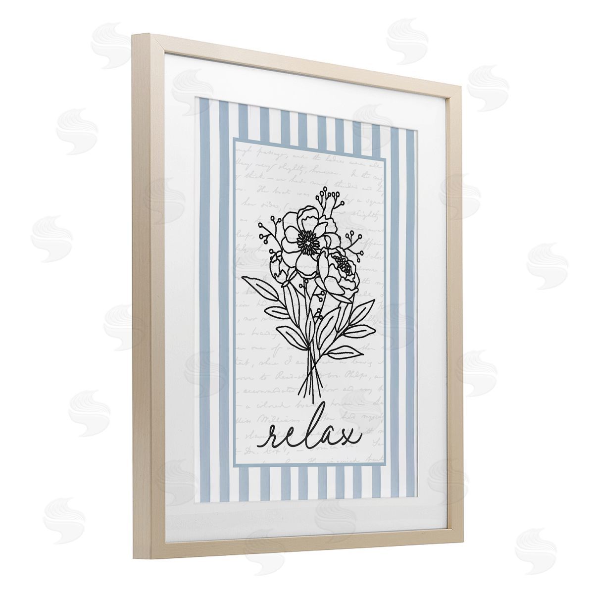Lettered and Lined Relax Striped Bath Flowers Canvas Wall Art Print