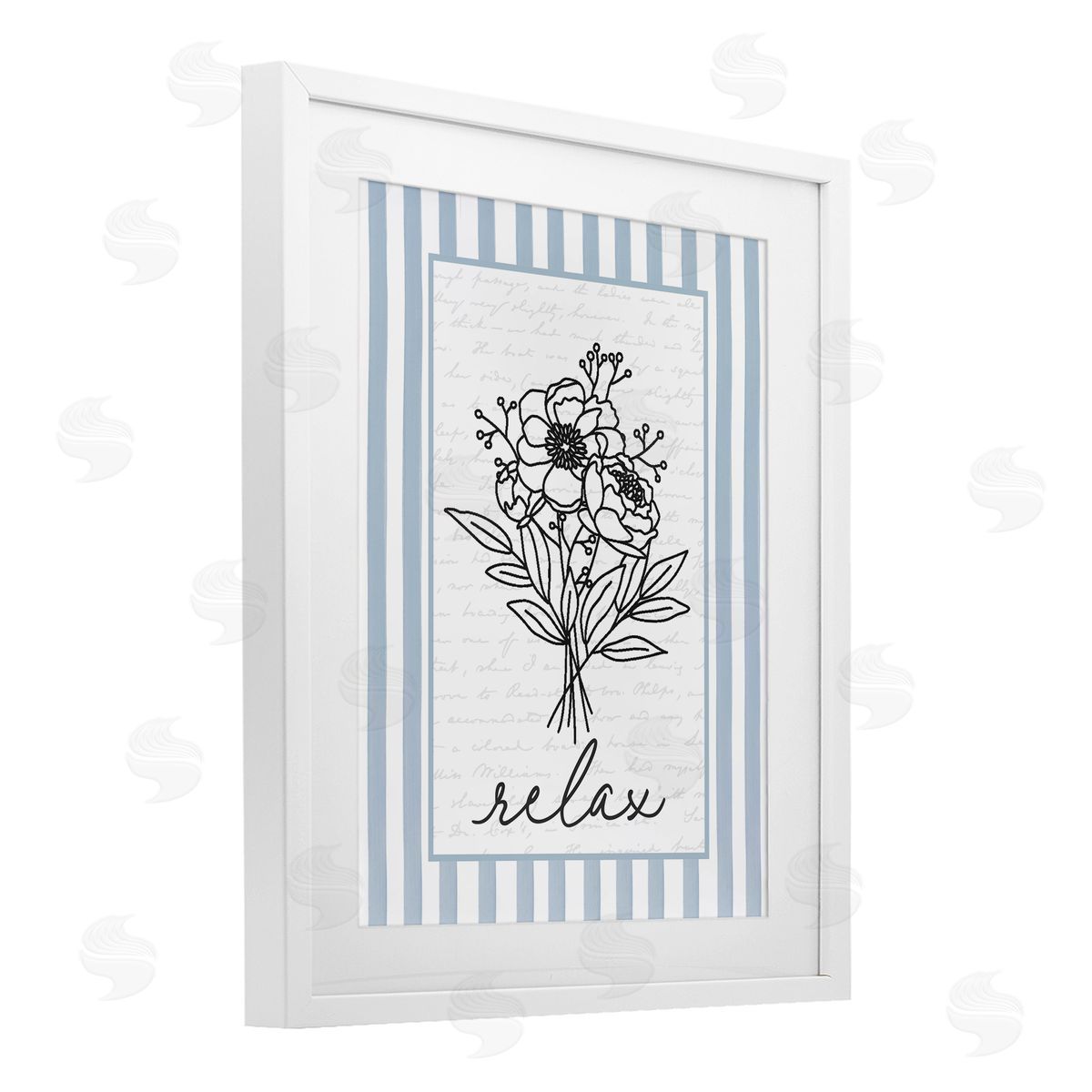 Lettered and Lined Relax Striped Bath Flowers Canvas Wall Art Print