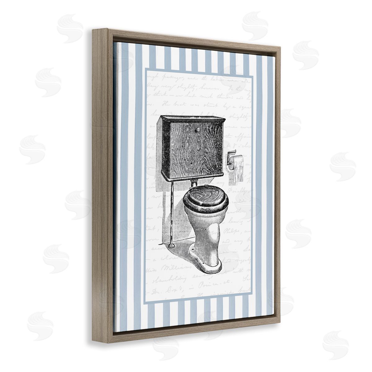 Lettered and Lined Vintage Toilet Blue Stripes Canvas Wall Art Print