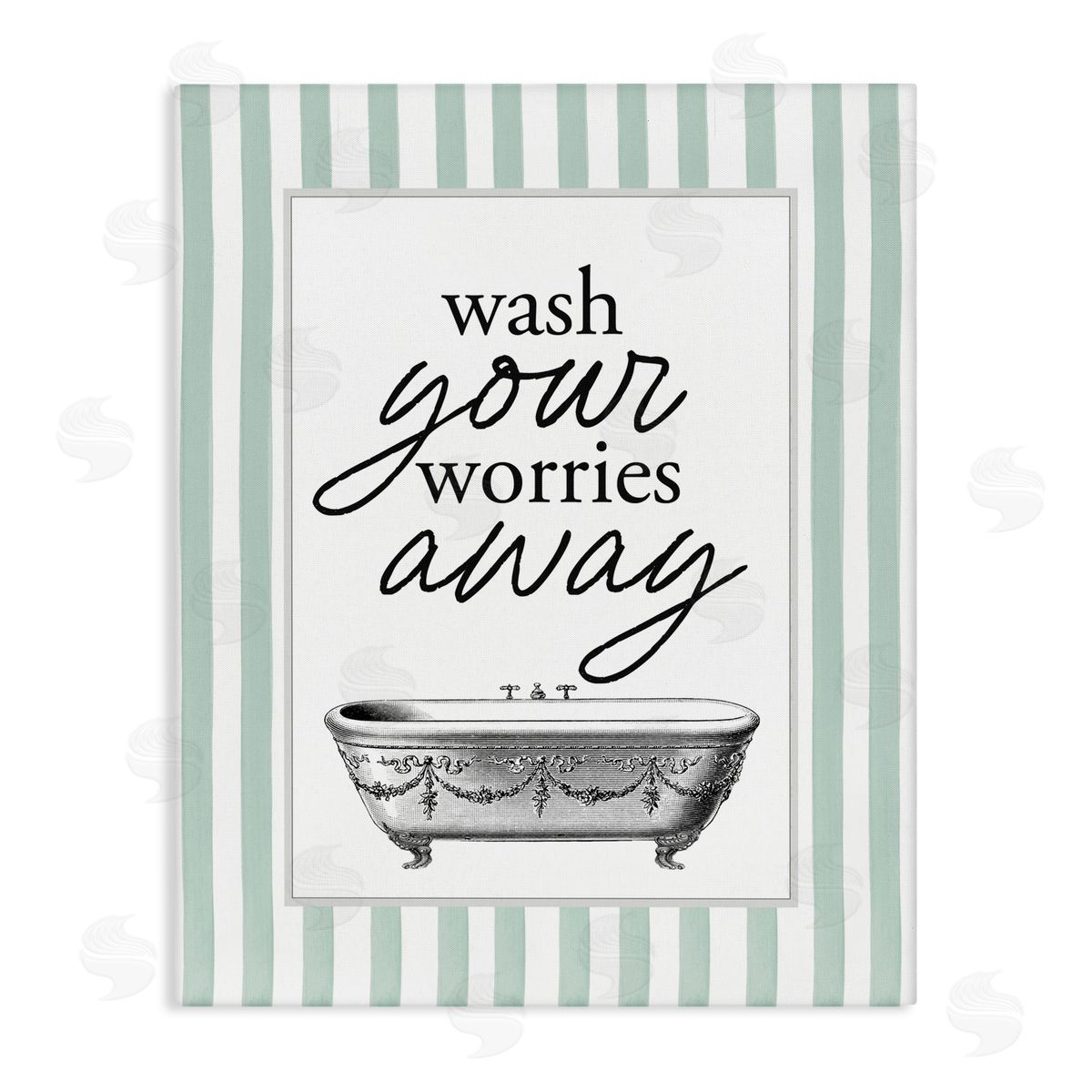 Lettered and Lined Wash Worries Away Green Stripes Canvas Wall Art Print