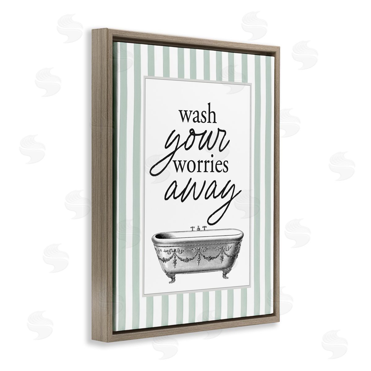 Lettered and Lined Wash Worries Away Green Stripes Canvas Wall Art Print