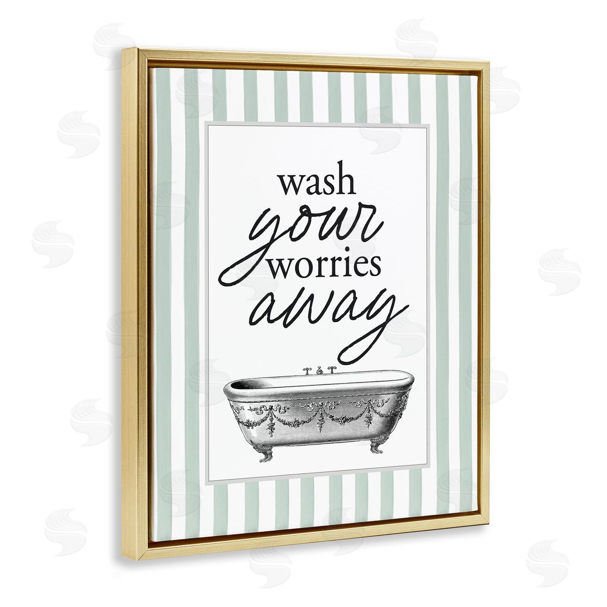 Lettered and Lined Wash Worries Away Green Stripes Canvas Wall Art Print