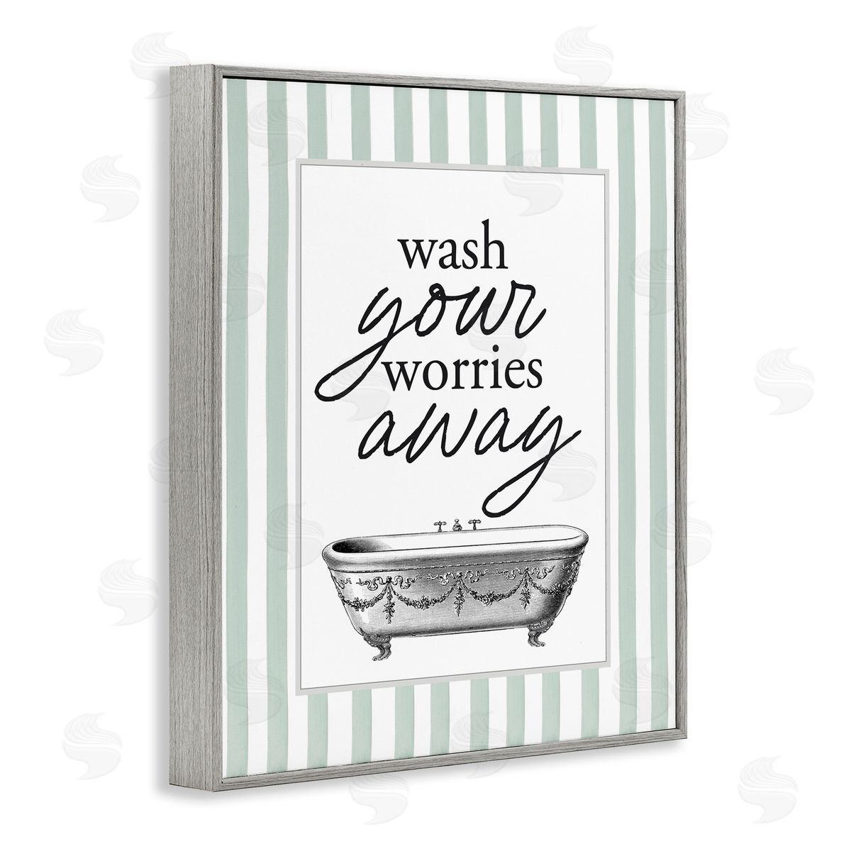 Lettered and Lined Wash Worries Away Green Stripes Canvas Wall Art Print