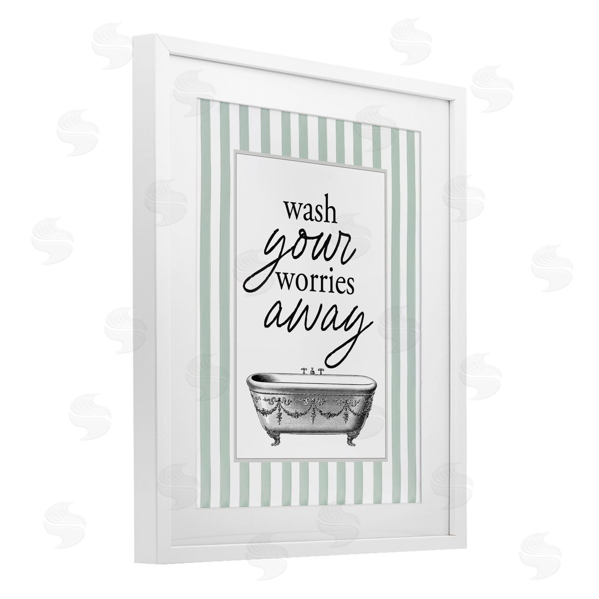 Lettered and Lined Wash Worries Away Green Stripes Canvas Wall Art Print