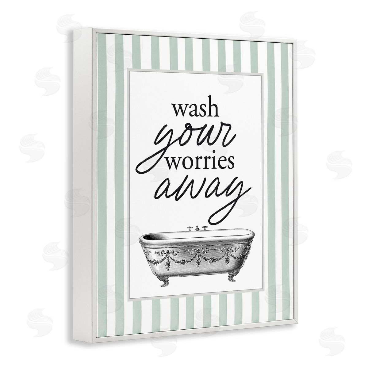 Lettered and Lined Wash Worries Away Green Stripes Canvas Wall Art Print