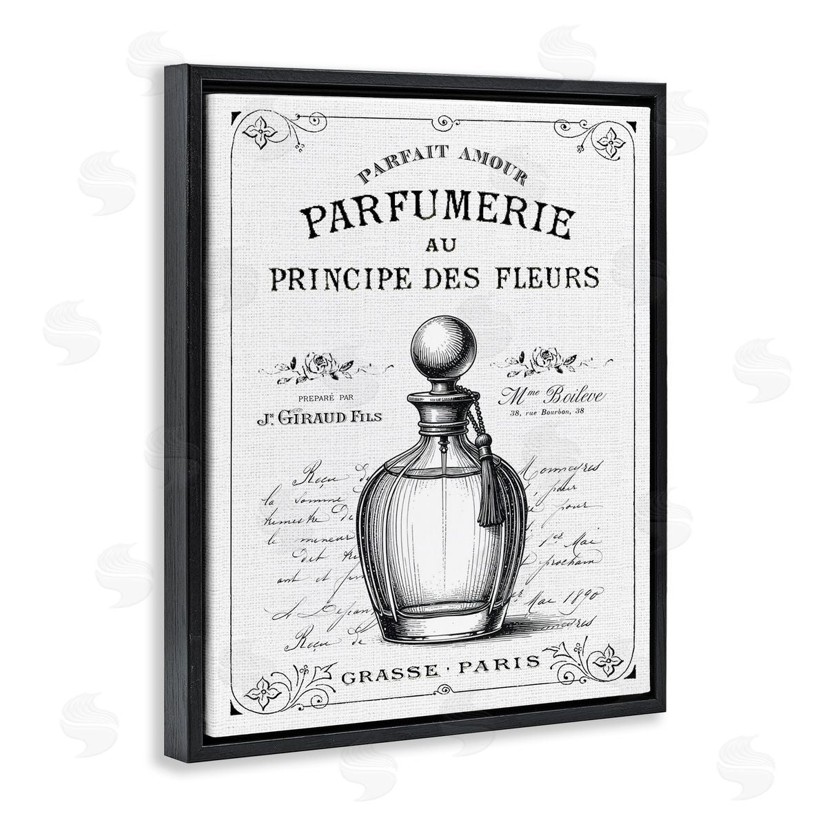 Lettered and Lined Vintage French Perfume Canvas Wall Art Print