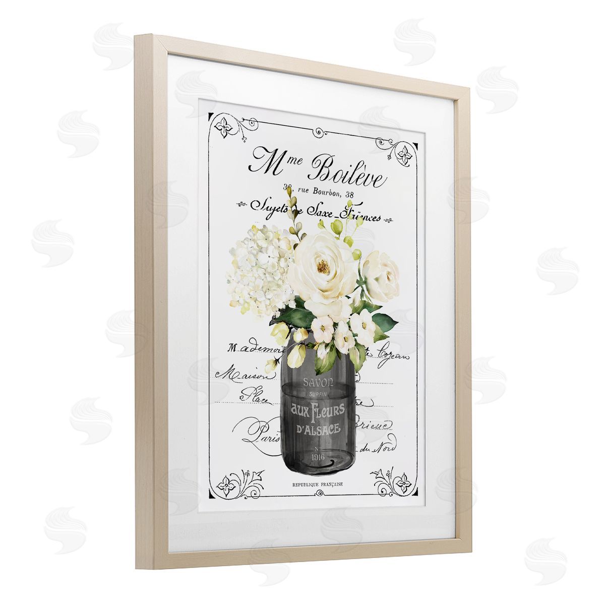 Lettered and Lined French Vintage Flowers with Script Canvas Wall Art Print