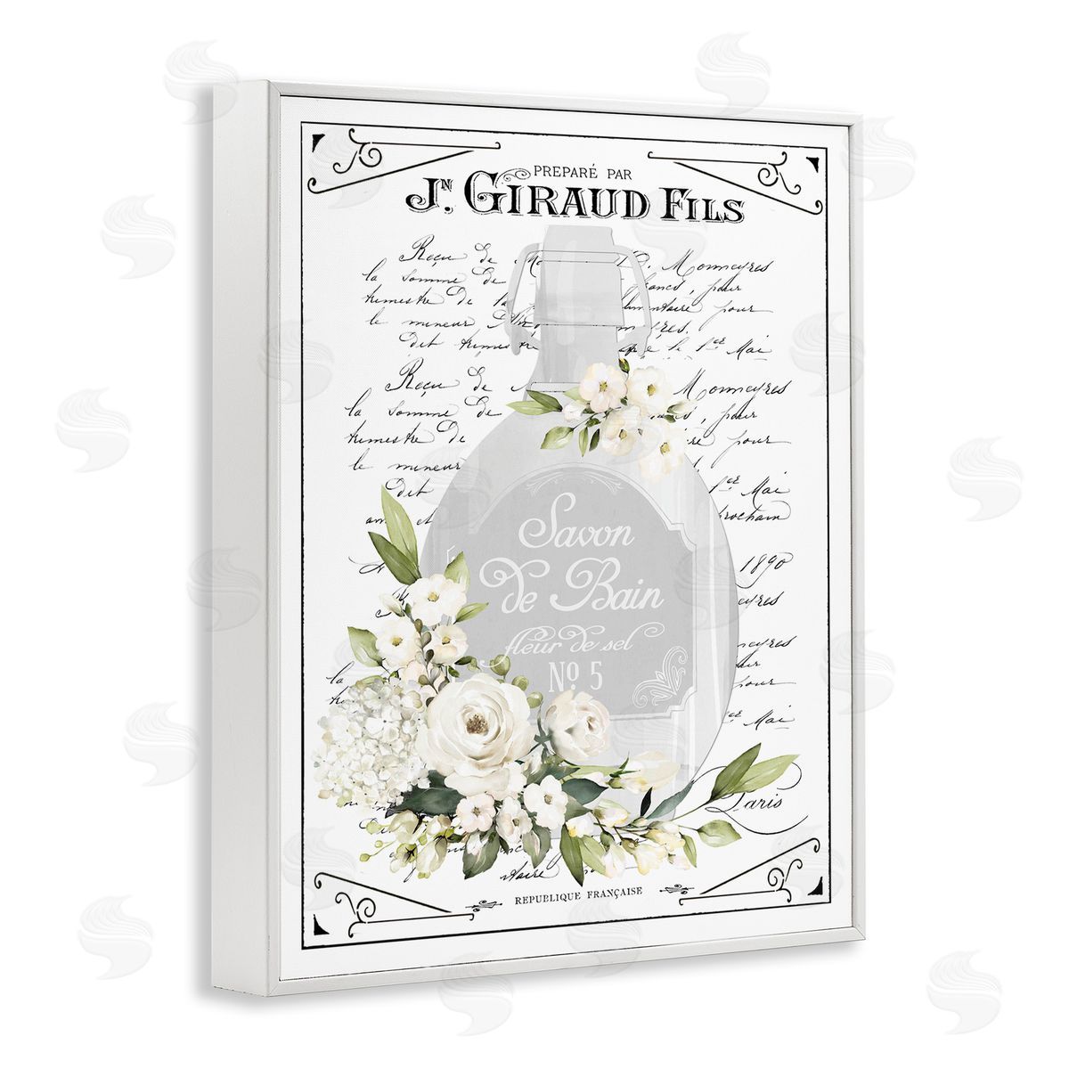 Lettered and Lined French White Bath Soap Canvas Wall Art Print