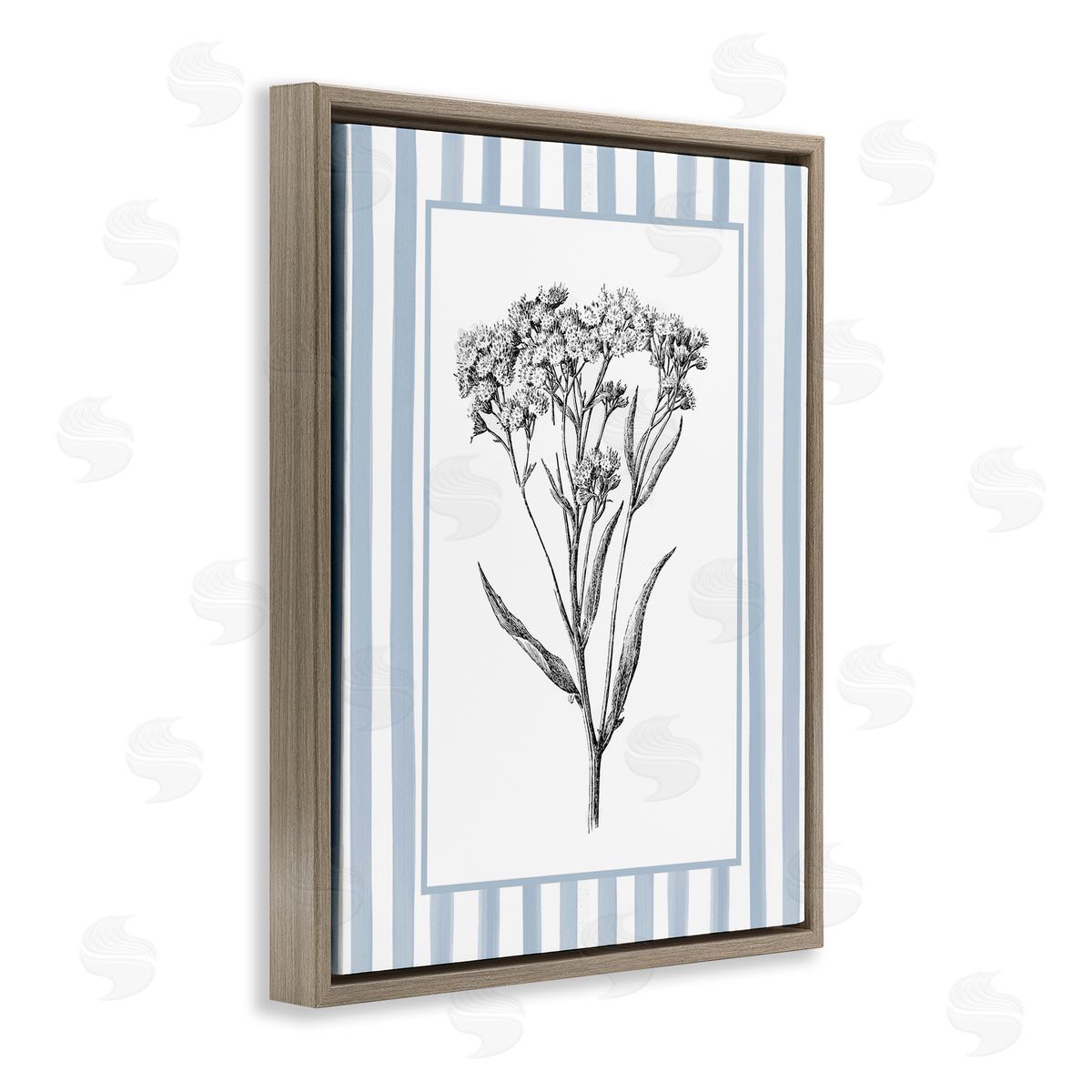 Lettered and Lined Vintage Herbs Blue Striped Border Canvas Wall Art Print