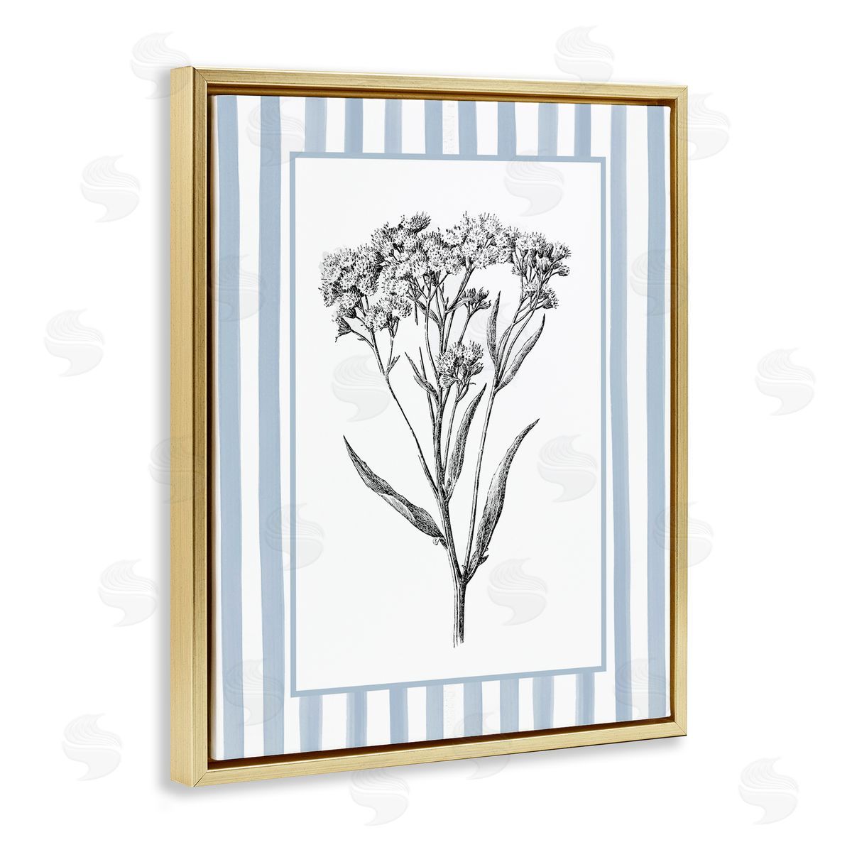 Lettered and Lined Vintage Herbs Blue Striped Border Canvas Wall Art Print