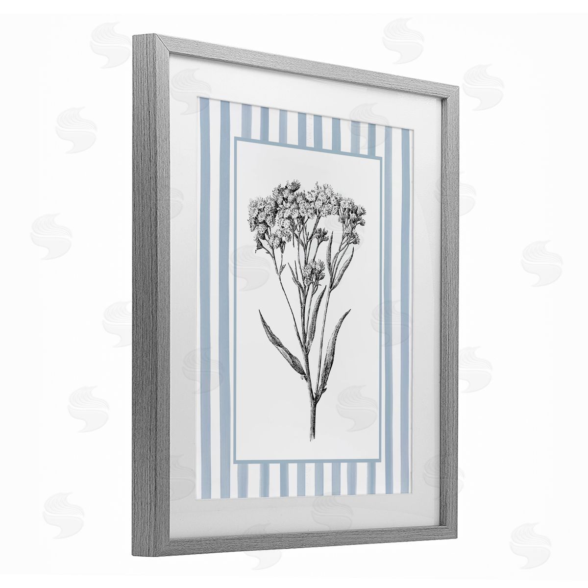 Lettered and Lined Vintage Herbs Blue Striped Border Canvas Wall Art Print