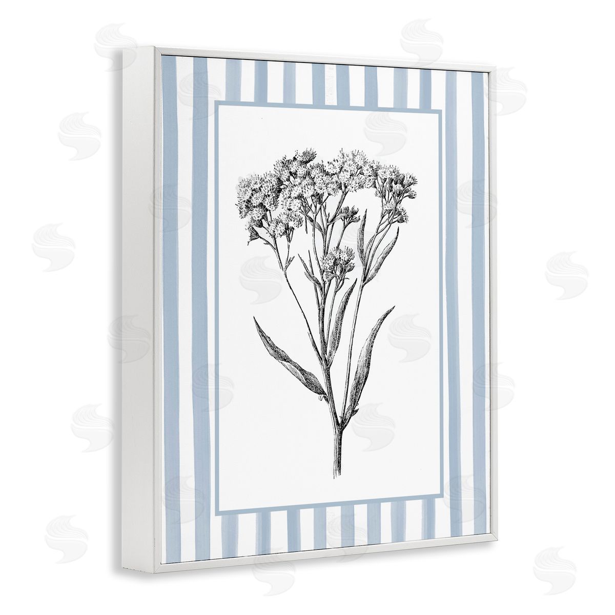 Lettered and Lined Vintage Herbs Blue Striped Border Canvas Wall Art Print