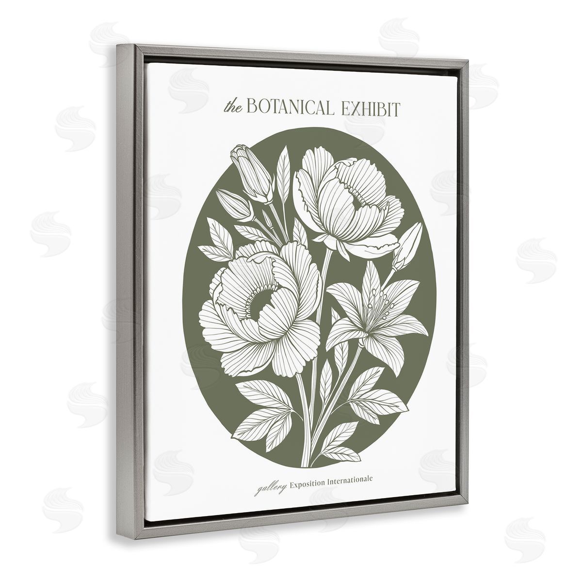Lettered and Lined Gallery Exhibit Flowers Green Canvas Wall Art Print