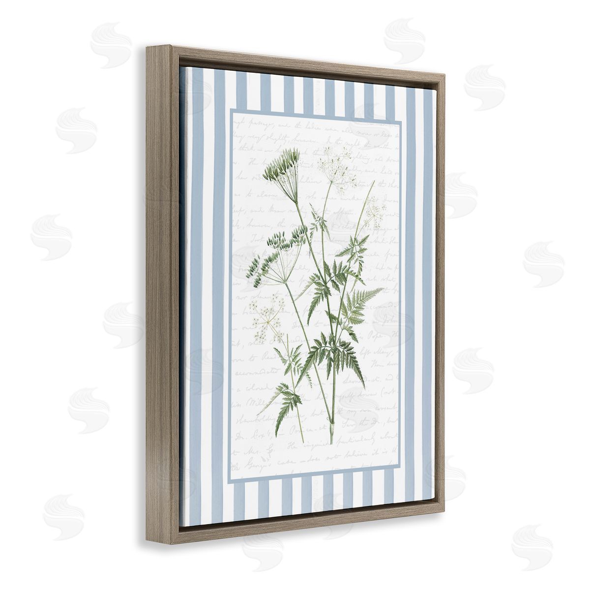 Lettered and Lined Vintage Herbs Blue Stripes Canvas Wall Art Print