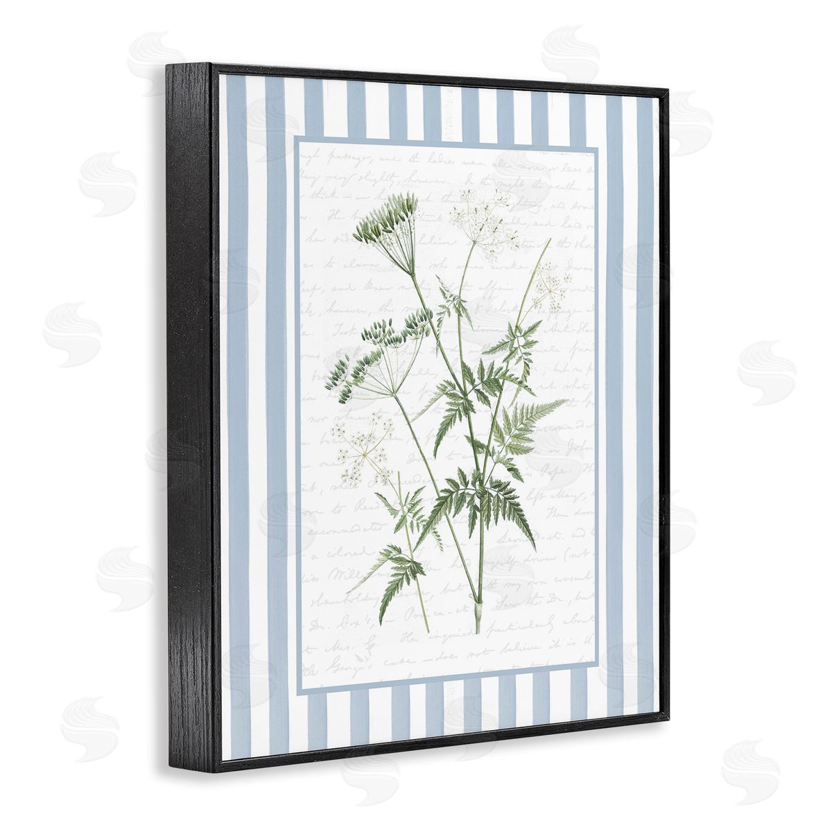 Lettered and Lined Vintage Herbs Blue Stripes Canvas Wall Art Print
