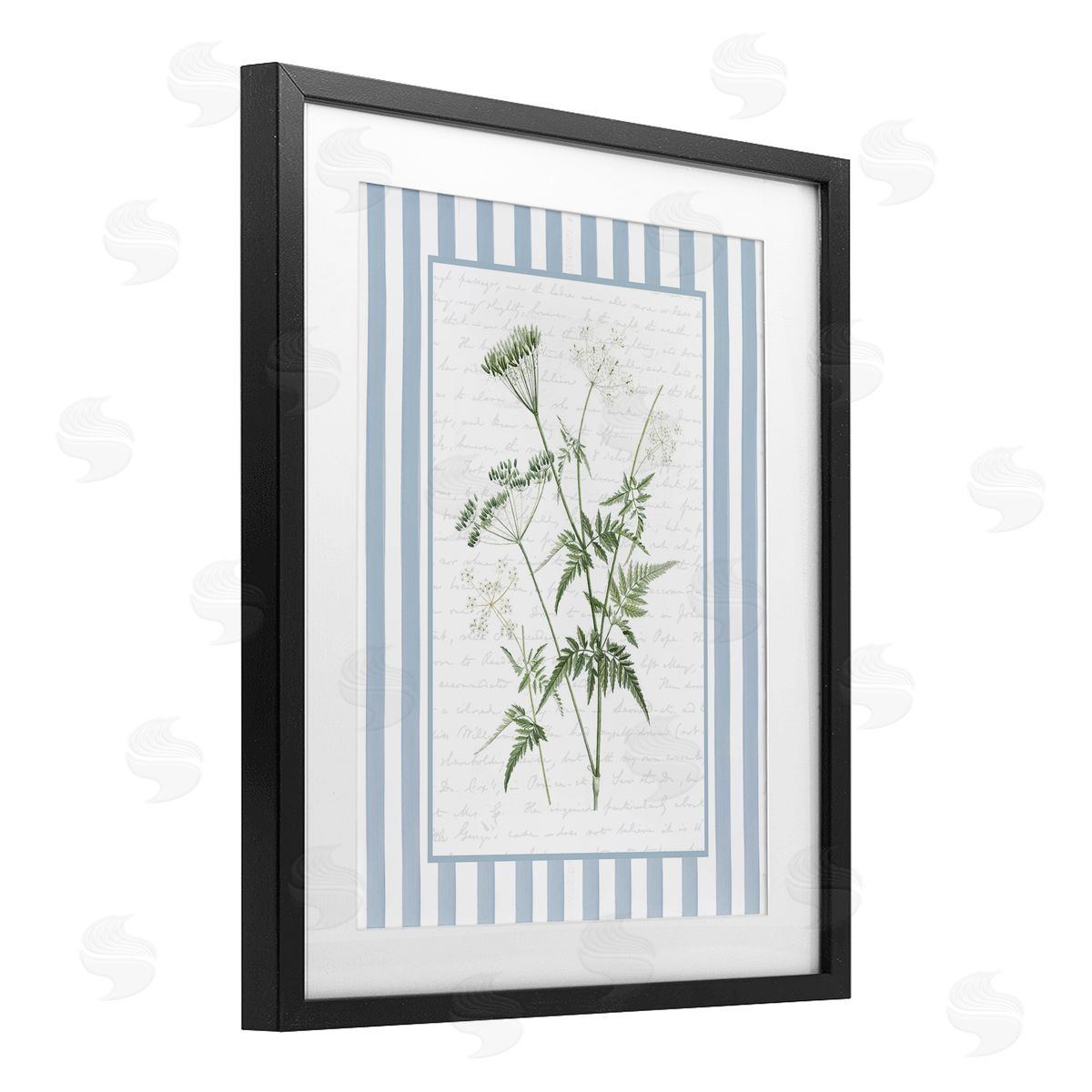Lettered and Lined Vintage Herbs Blue Stripes Canvas Wall Art Print