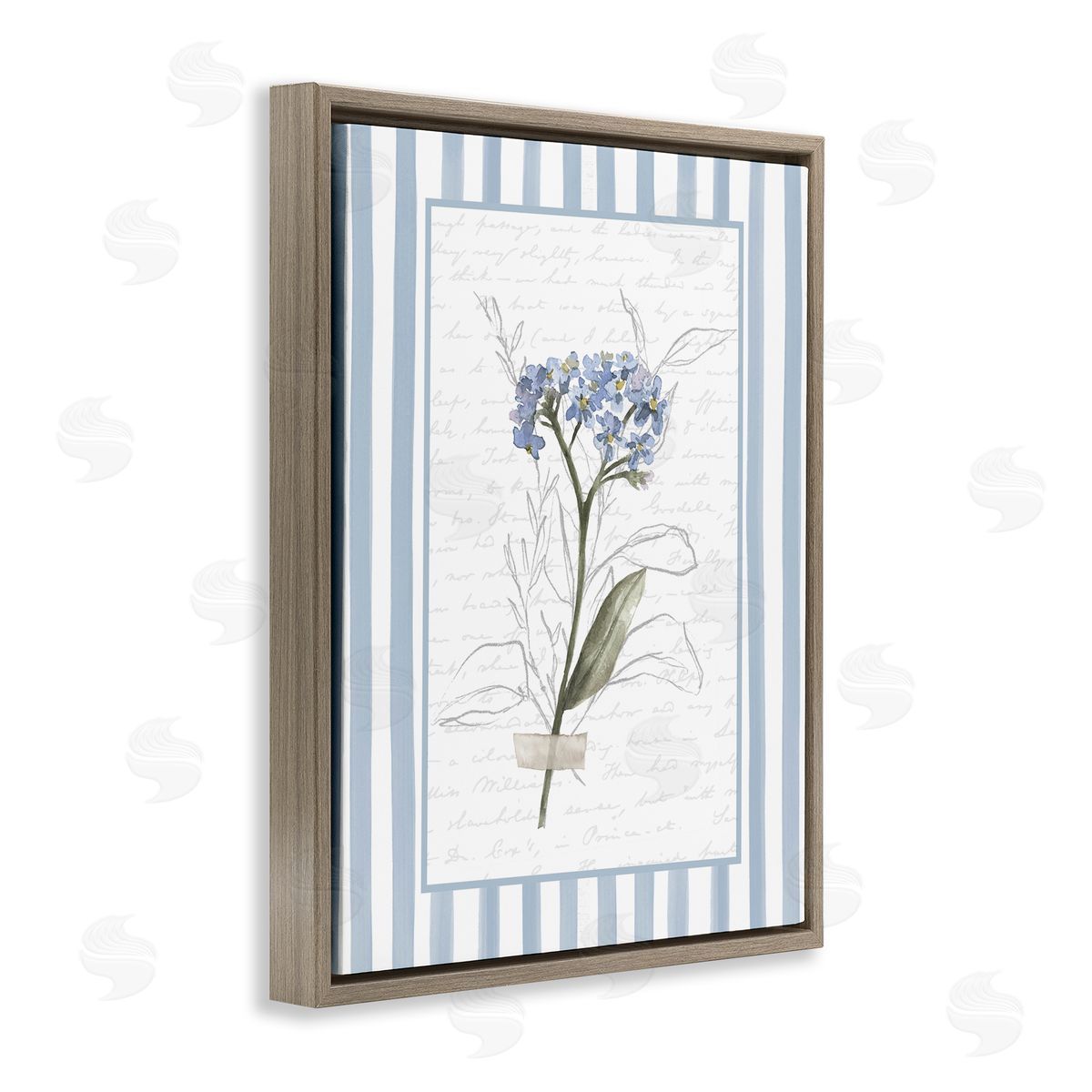 Lettered and Lined Striped Cottage Herb Sketch Canvas Wall Art Print