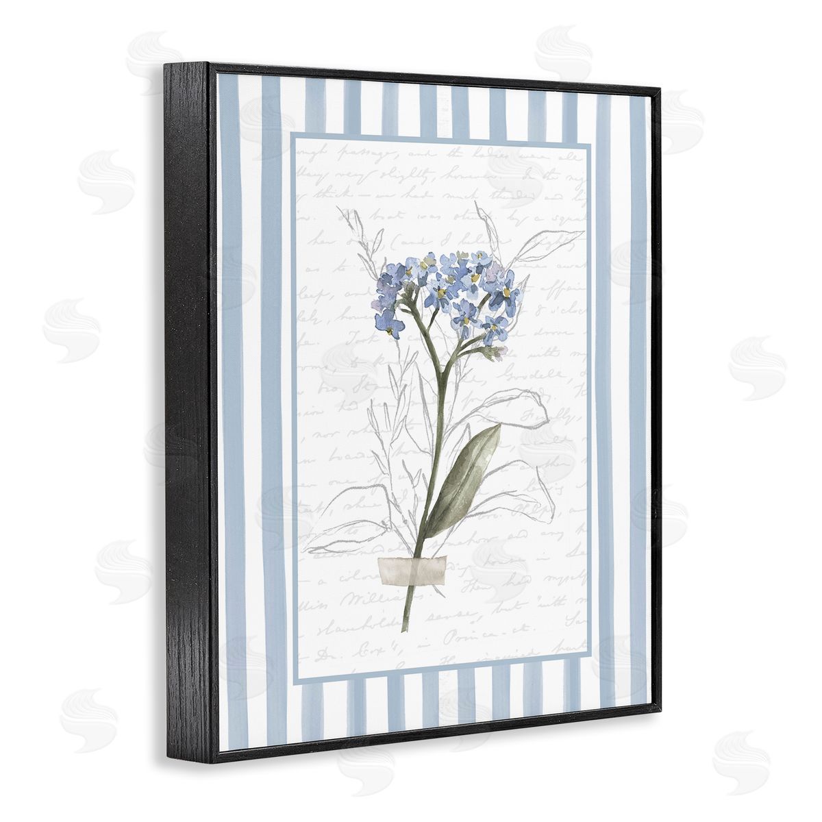 Lettered and Lined Striped Cottage Herb Sketch Canvas Wall Art Print