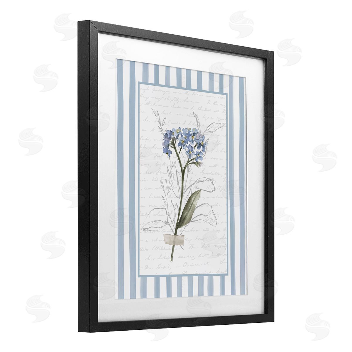 Lettered and Lined Striped Cottage Herb Sketch Canvas Wall Art Print