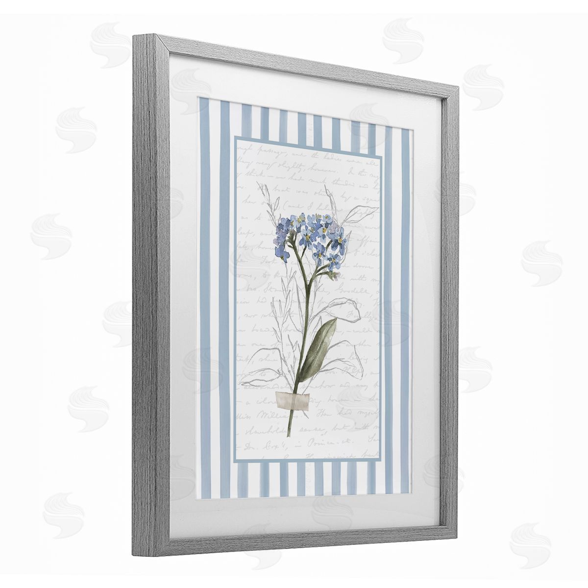 Lettered and Lined Striped Cottage Herb Sketch Canvas Wall Art Print