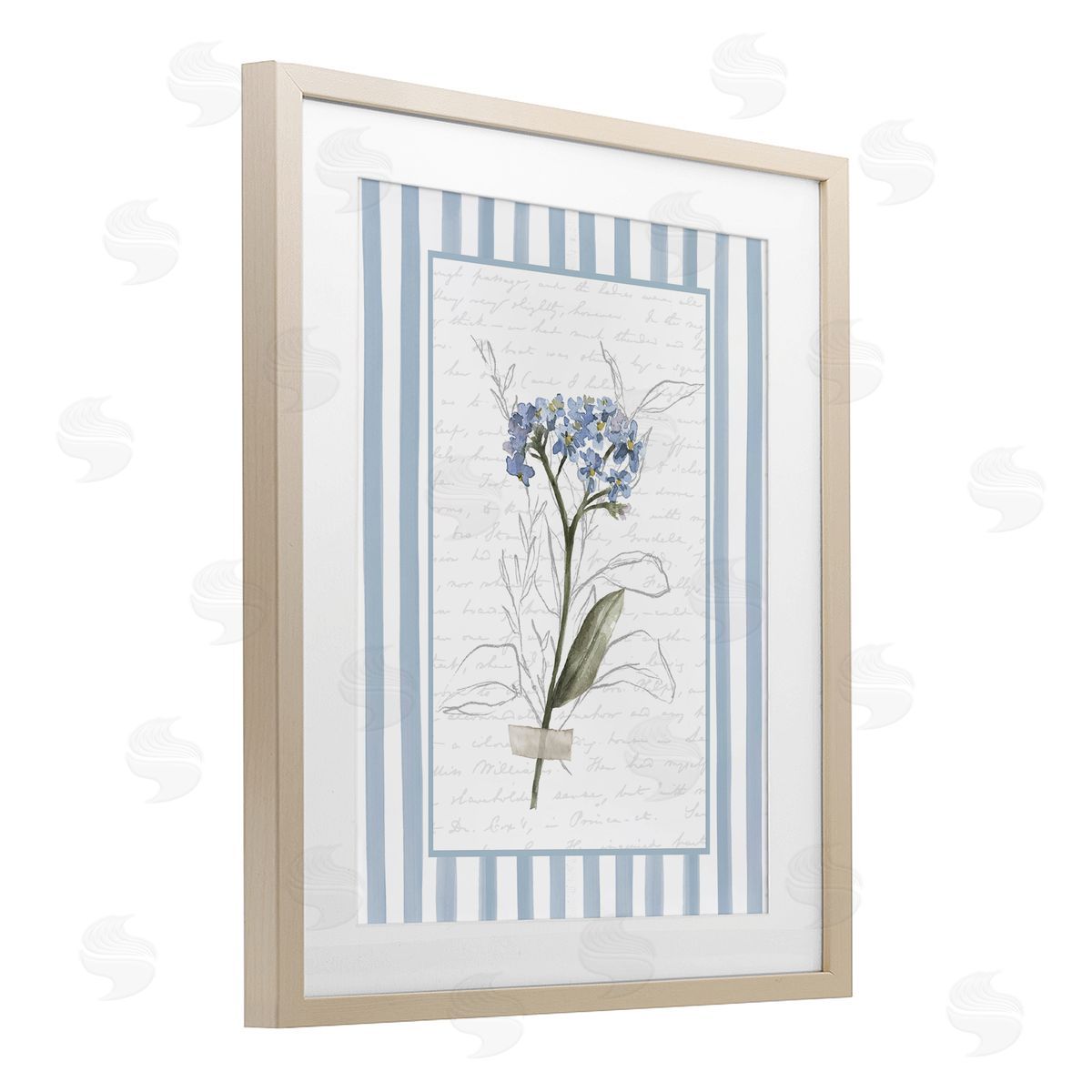 Lettered and Lined Striped Cottage Herb Sketch Canvas Wall Art Print
