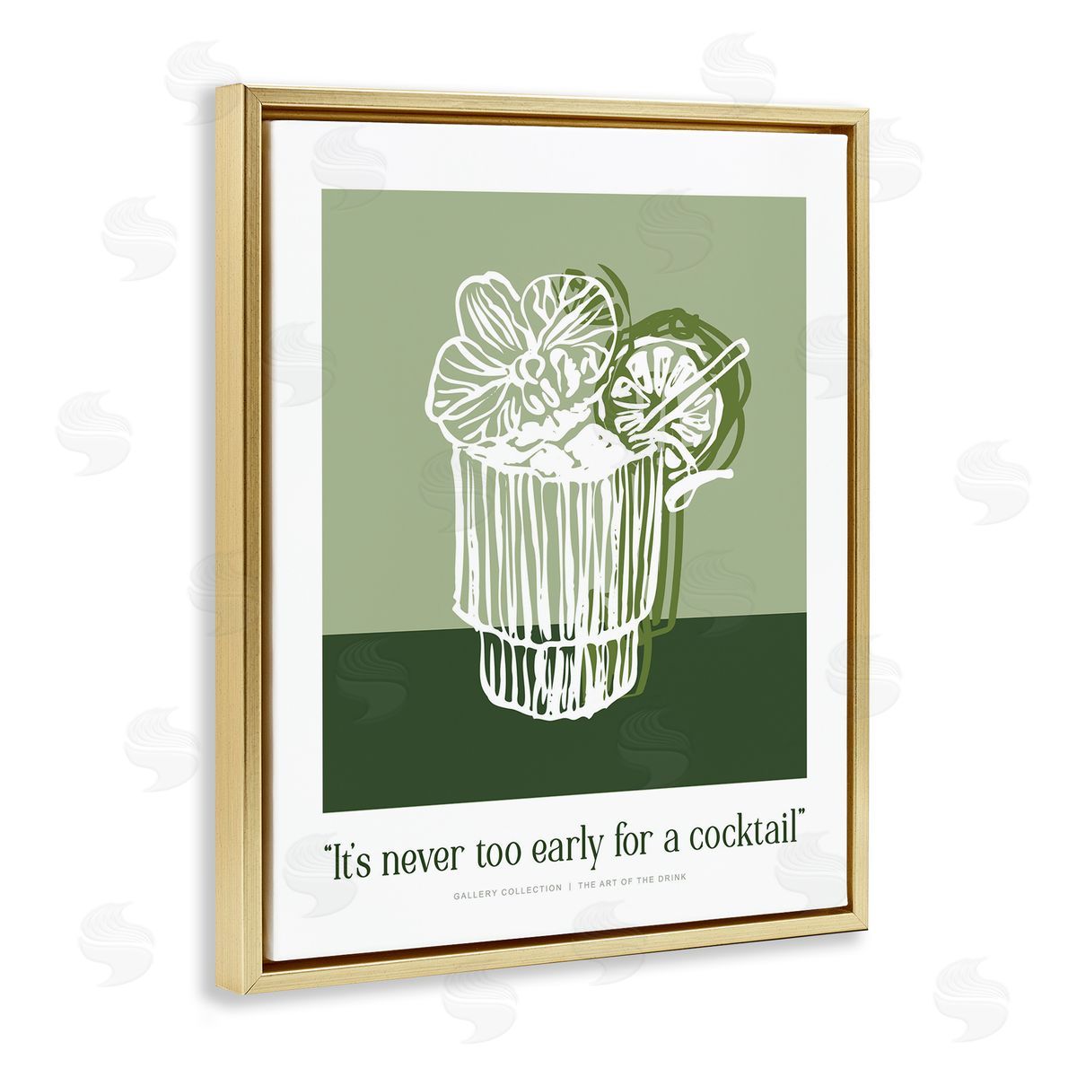 Lettered and Lined Green Never Too Early Cocktail Canvas Wall Art Print