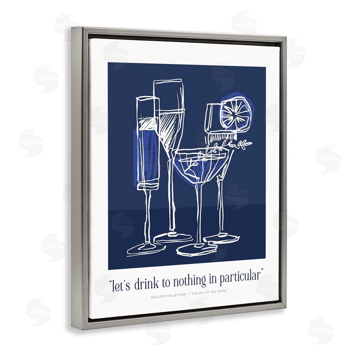 Lettered and Lined Blue Drink Toast Phrase Canvas Wall Art Print