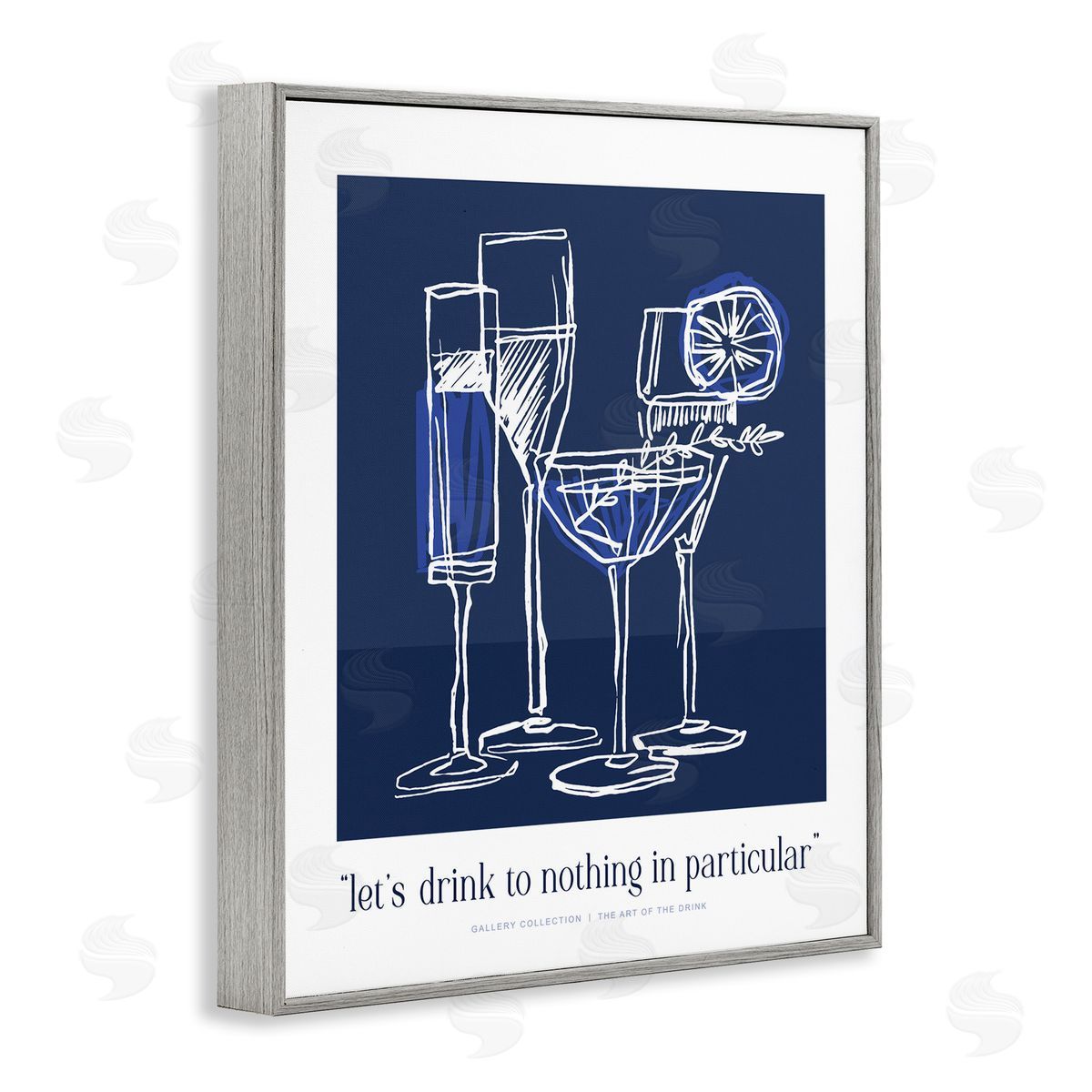 Lettered and Lined Blue Drink Toast Phrase Canvas Wall Art Print