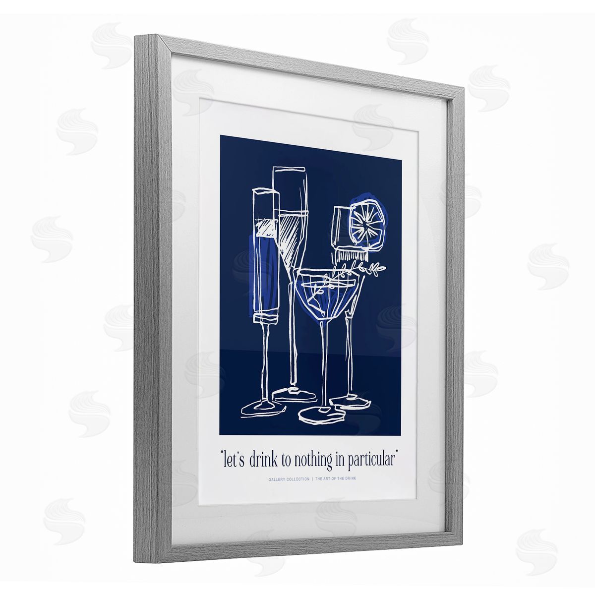 Lettered and Lined Blue Drink Toast Phrase Canvas Wall Art Print