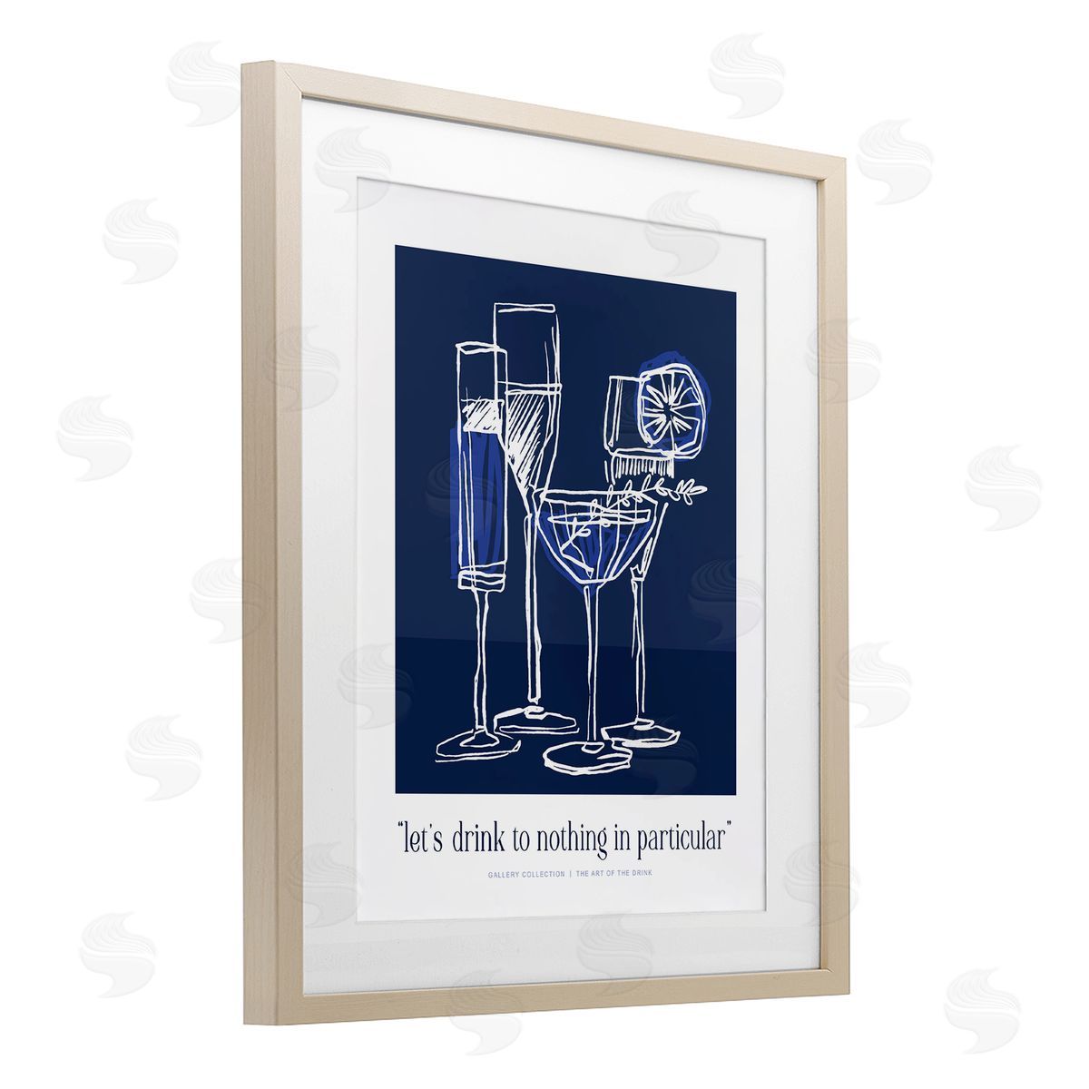 Lettered and Lined Blue Drink Toast Phrase Canvas Wall Art Print