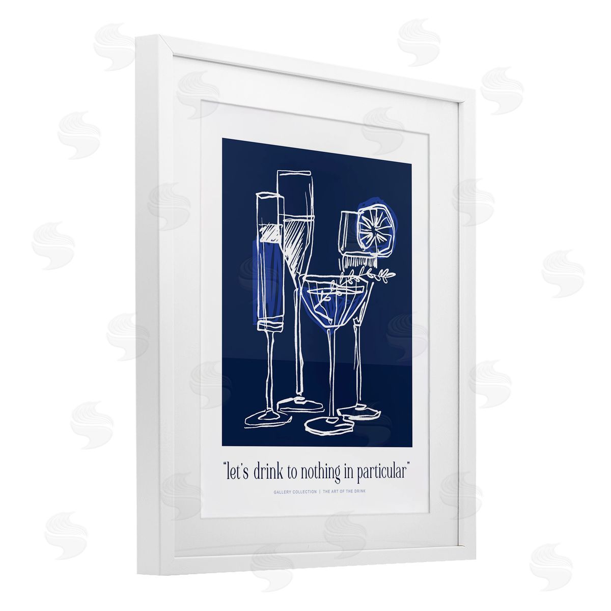 Lettered and Lined Blue Drink Toast Phrase Canvas Wall Art Print