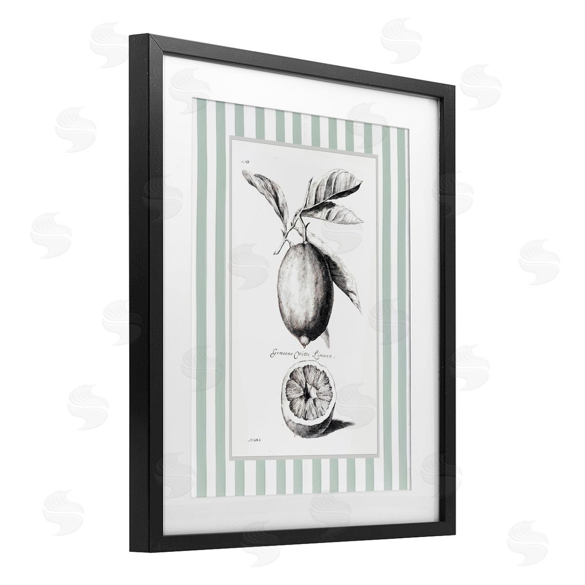 Lettered and Lined Vintage Lemon Striped Border Canvas Wall Art Print