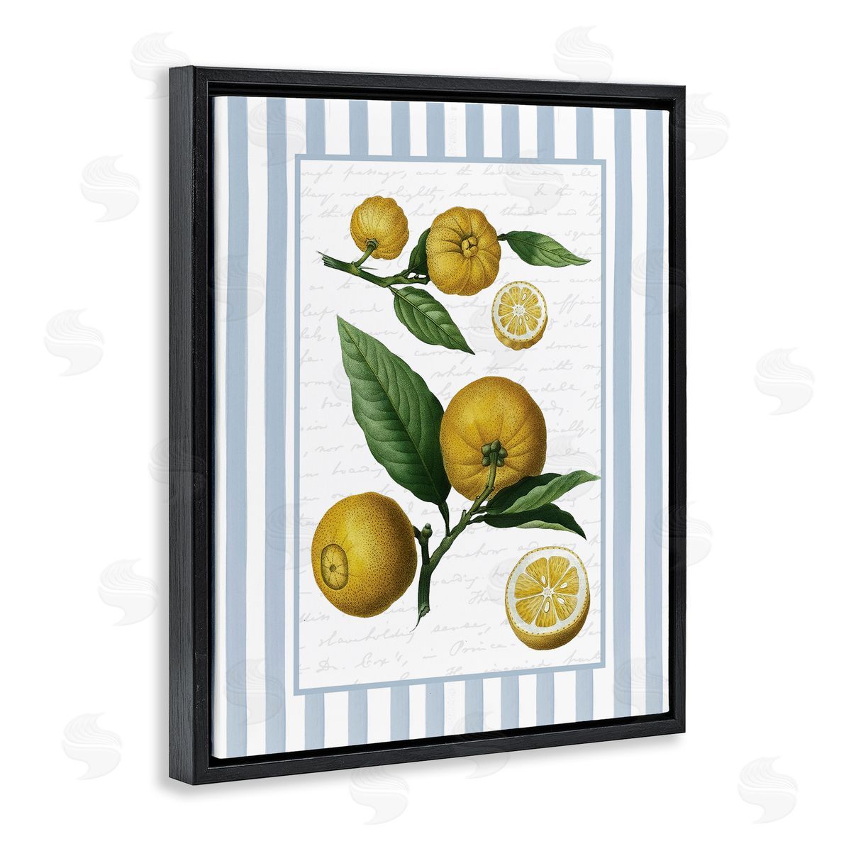Lettered and Lined Vintage Lemons Blue Stripes Canvas Wall Art Print