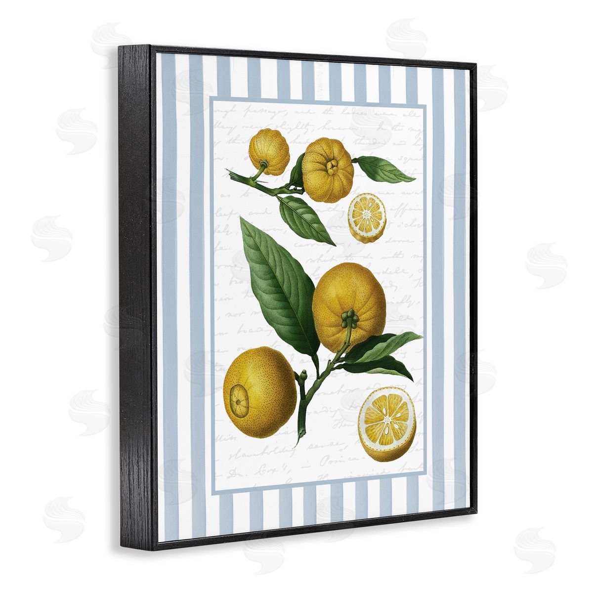 Lettered and Lined Vintage Lemons Blue Stripes Canvas Wall Art Print