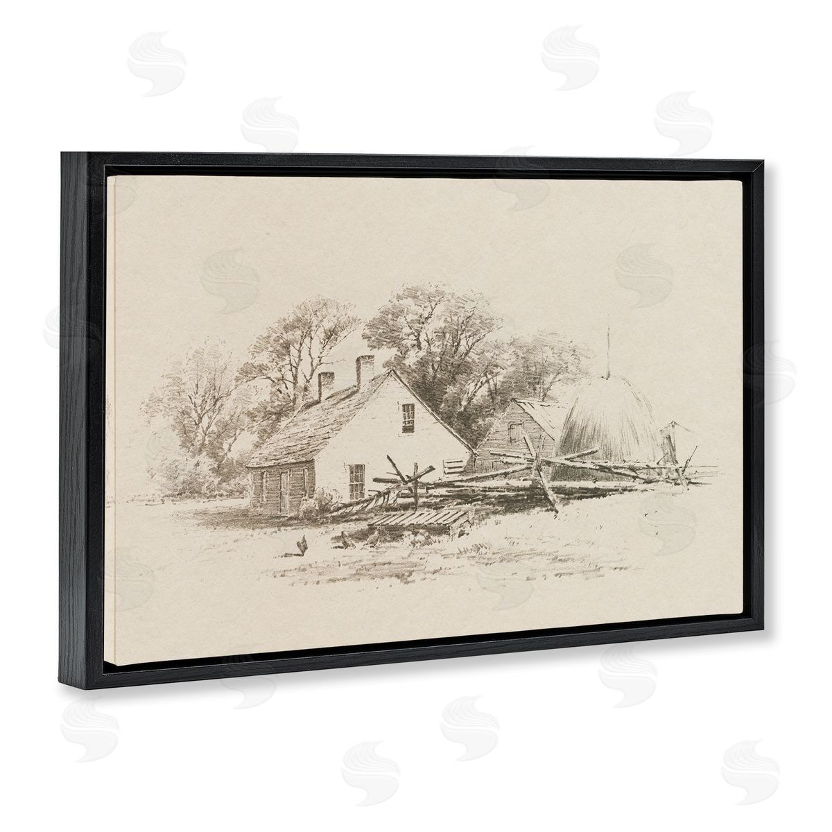 Public Domain Cottage Pencil Drawing Canvas Wall Art Print
