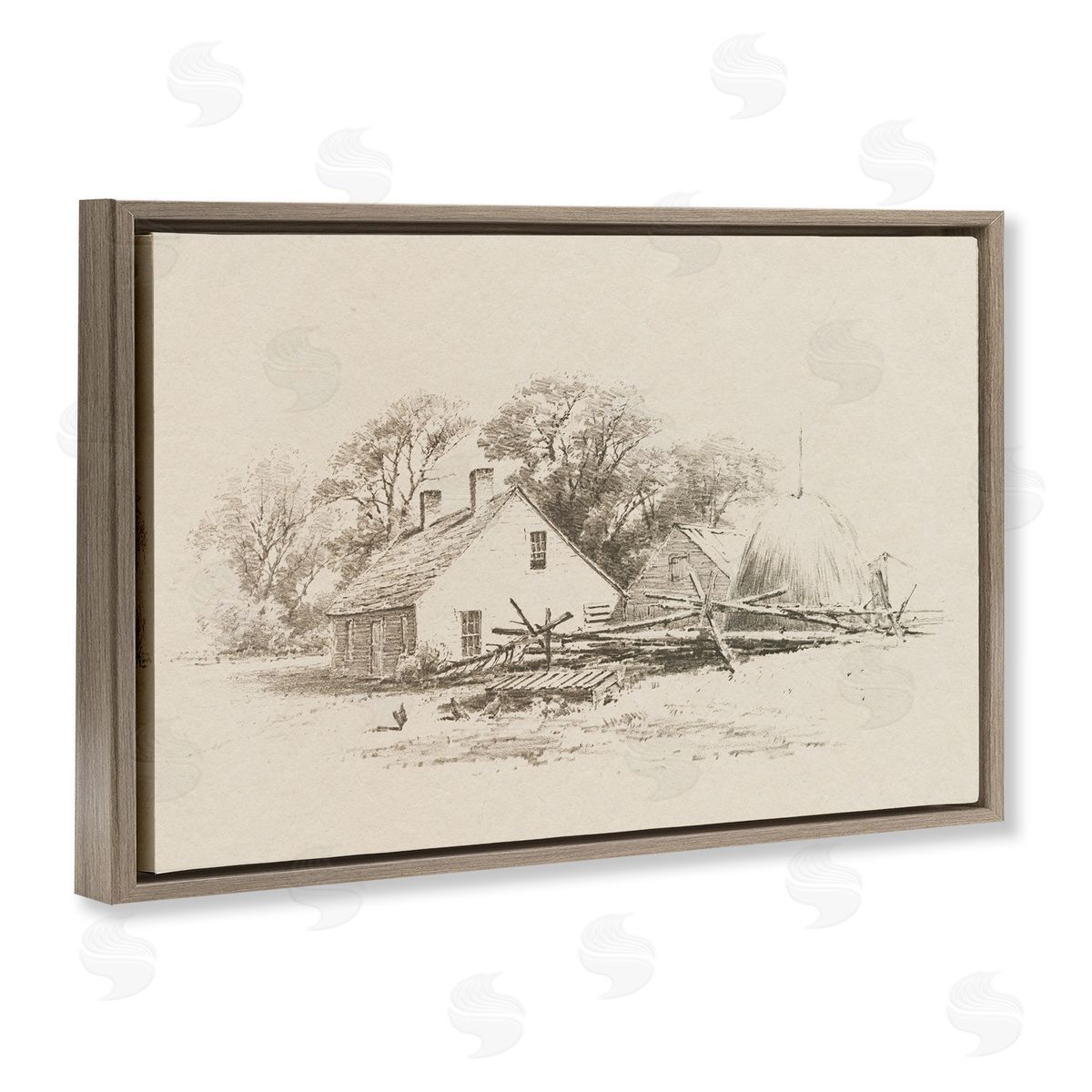 Public Domain Cottage Pencil Drawing Canvas Wall Art Print