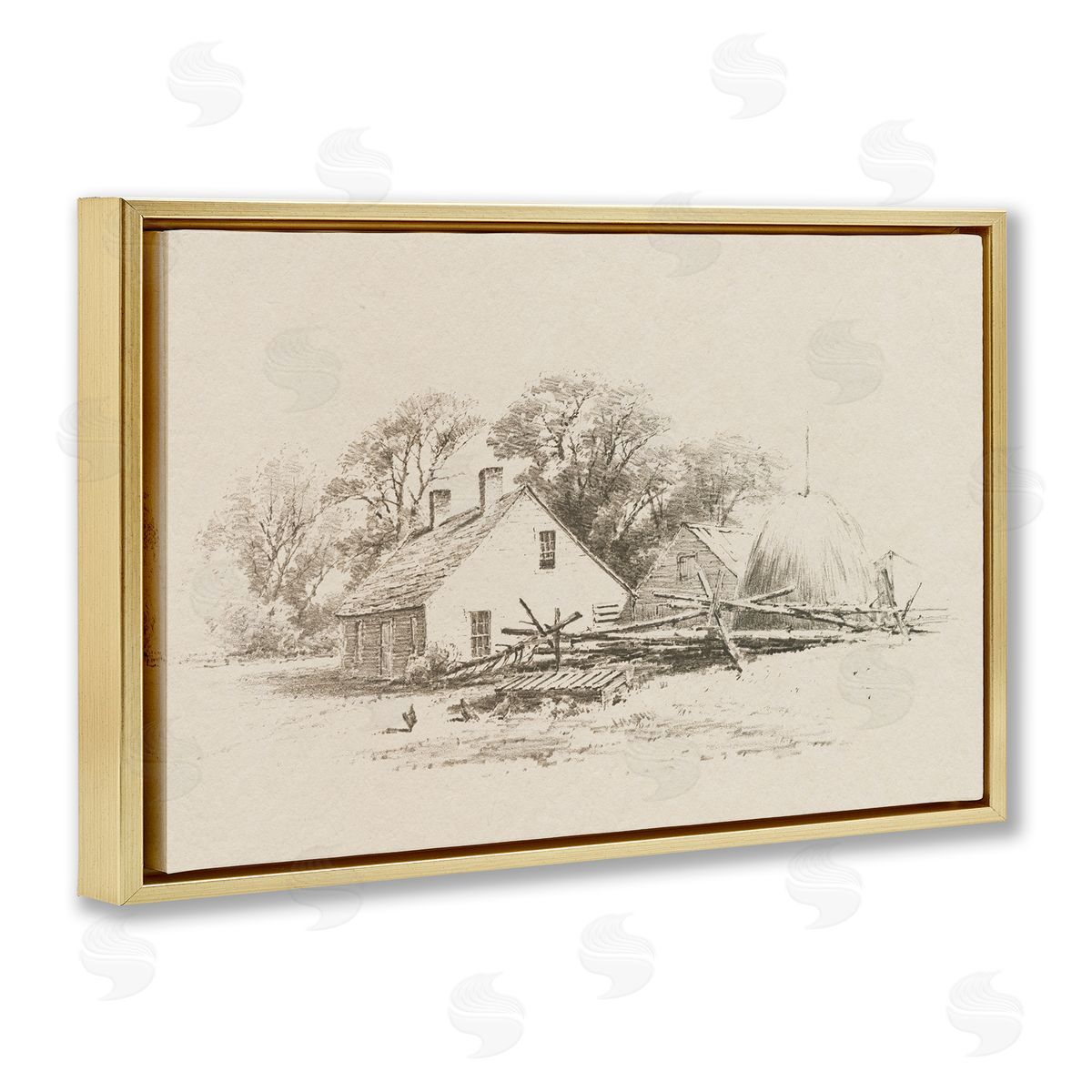 Public Domain Cottage Pencil Drawing Canvas Wall Art Print