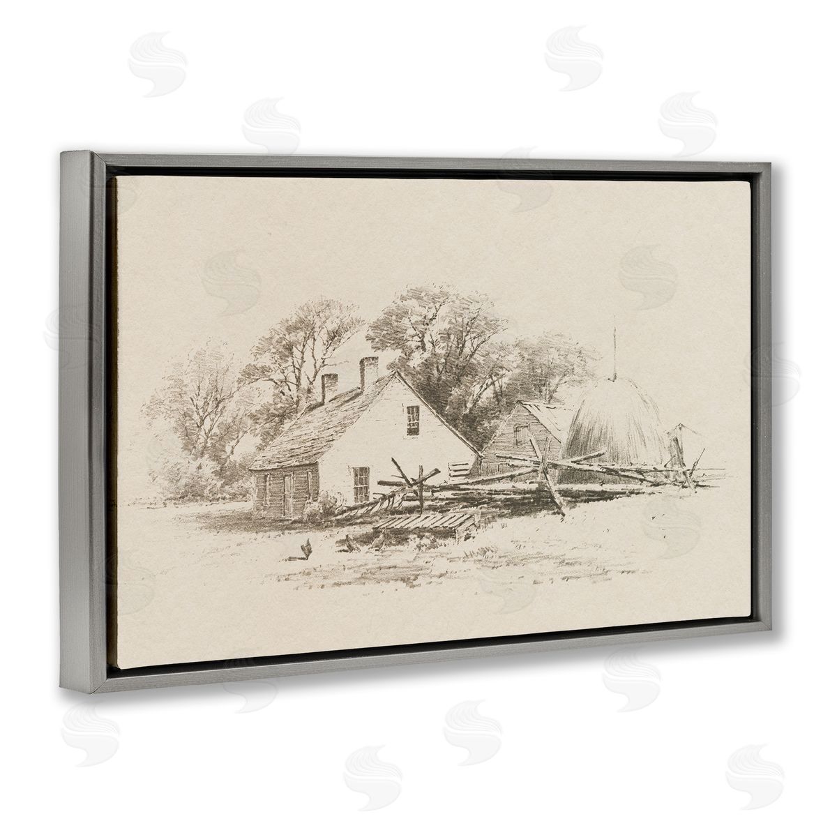 Public Domain Cottage Pencil Drawing Canvas Wall Art Print