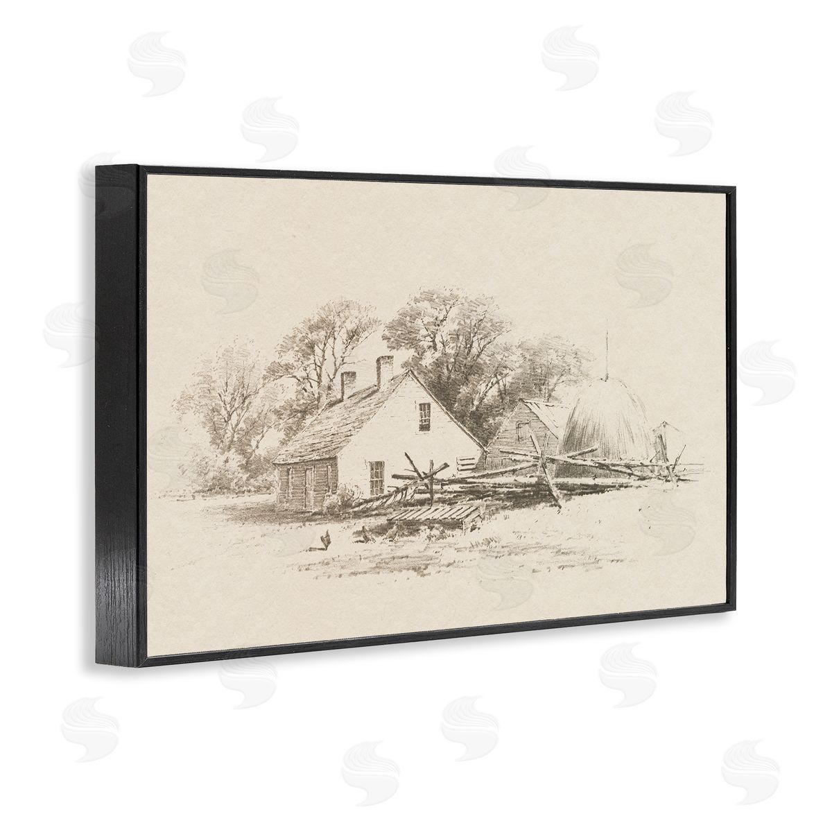 Public Domain Cottage Pencil Drawing Canvas Wall Art Print
