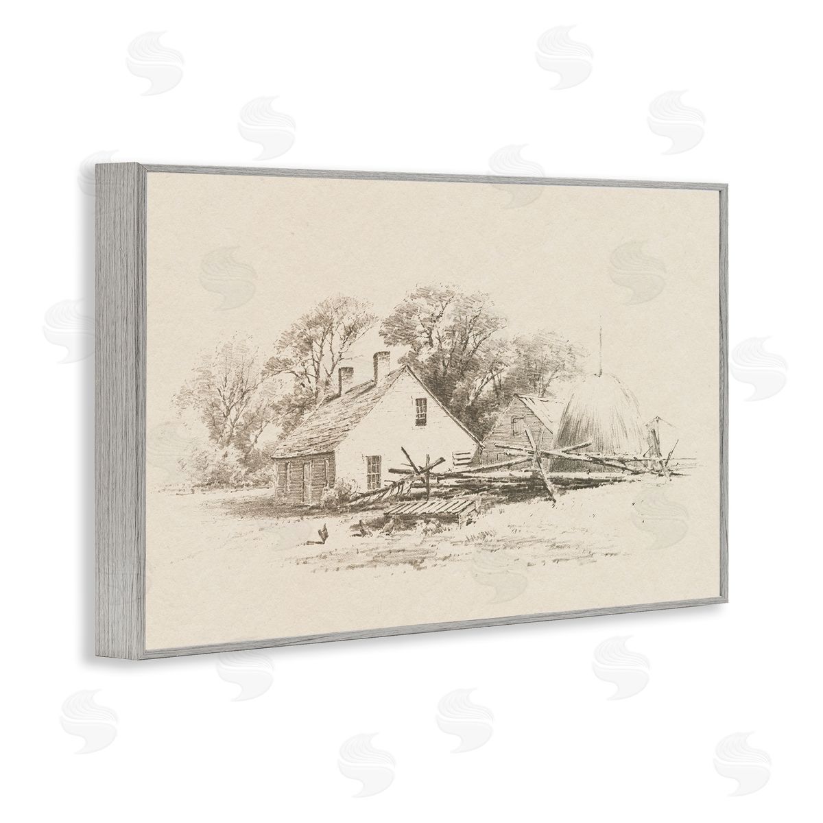 Public Domain Cottage Pencil Drawing Canvas Wall Art Print