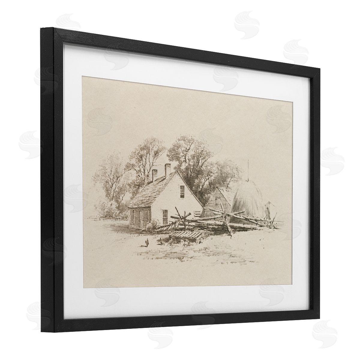 Public Domain Cottage Pencil Drawing Canvas Wall Art Print