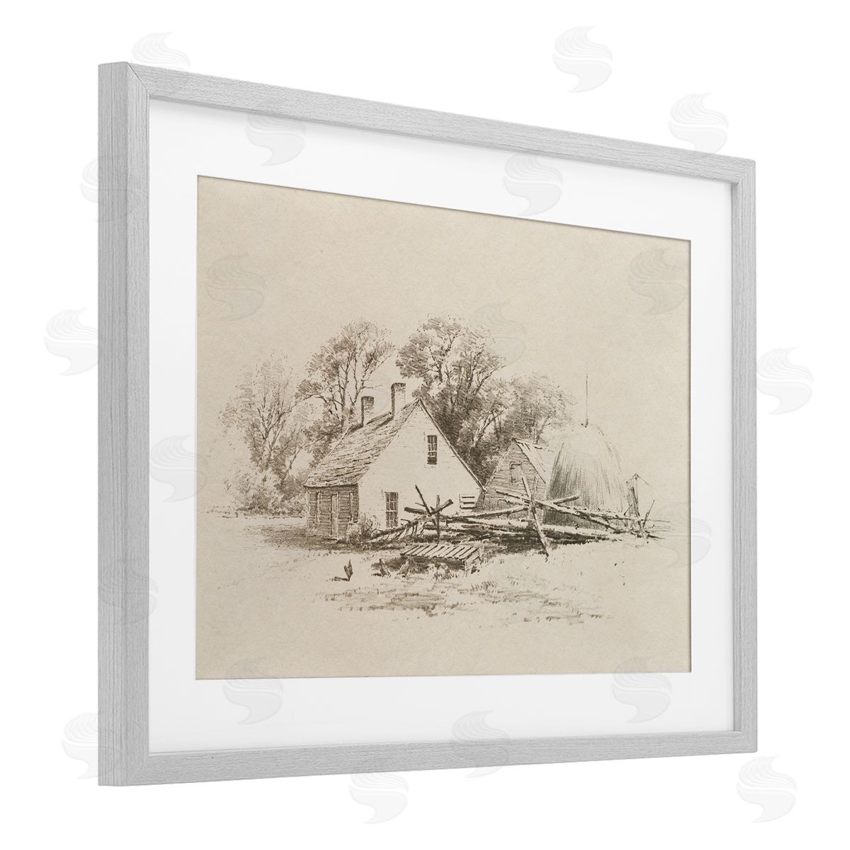 Public Domain Cottage Pencil Drawing Canvas Wall Art Print
