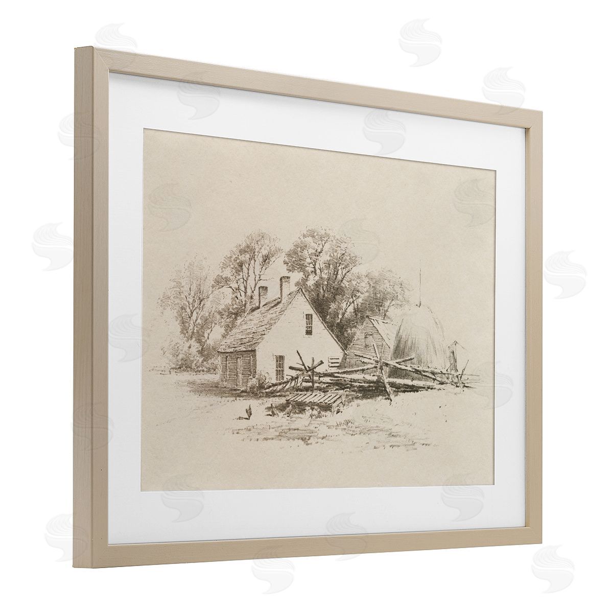 Public Domain Cottage Pencil Drawing Canvas Wall Art Print