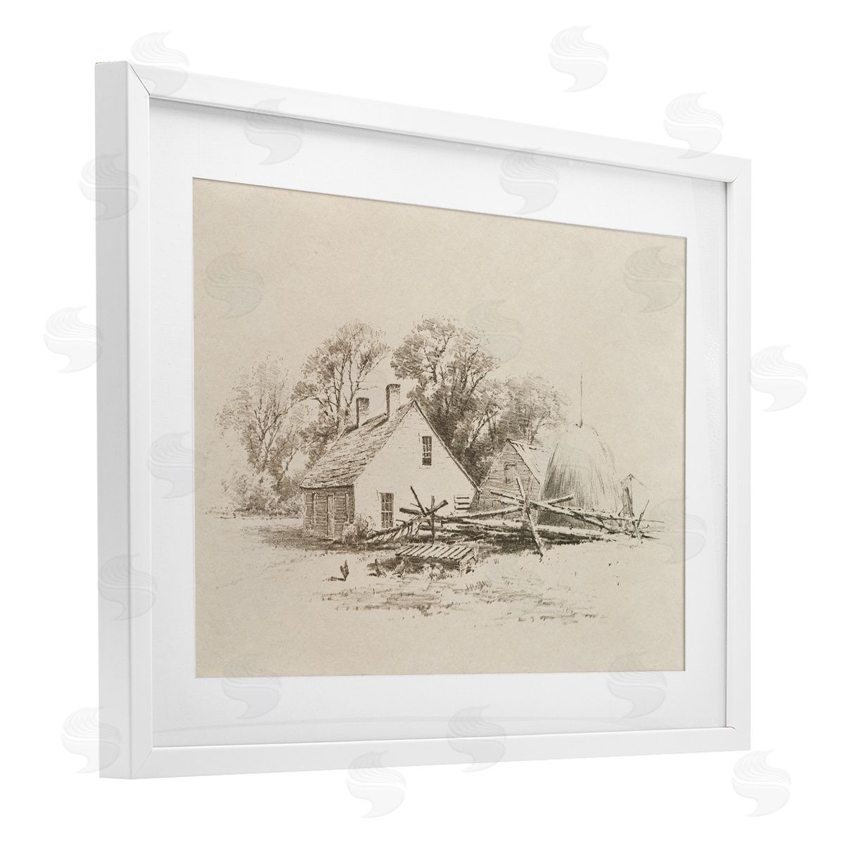Public Domain Cottage Pencil Drawing Canvas Wall Art Print