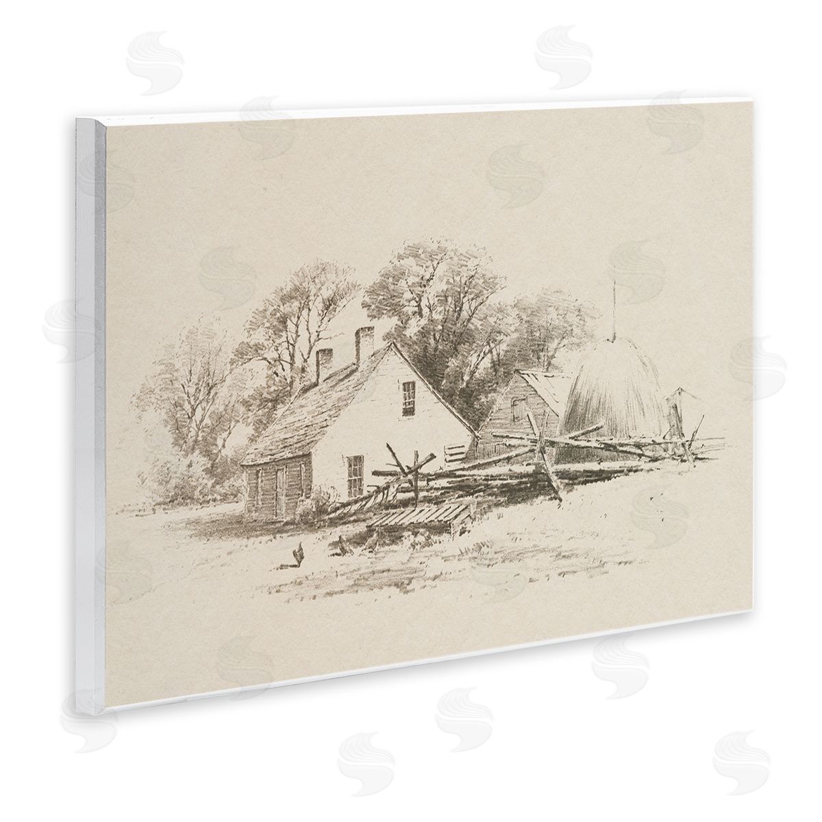 Public Domain Cottage Pencil Drawing Canvas Wall Art Print