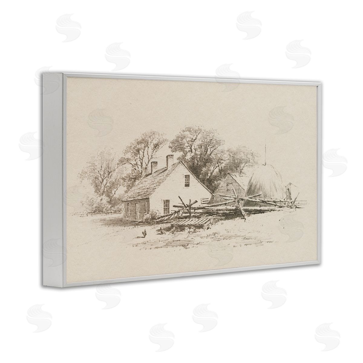 Public Domain Cottage Pencil Drawing Canvas Wall Art Print
