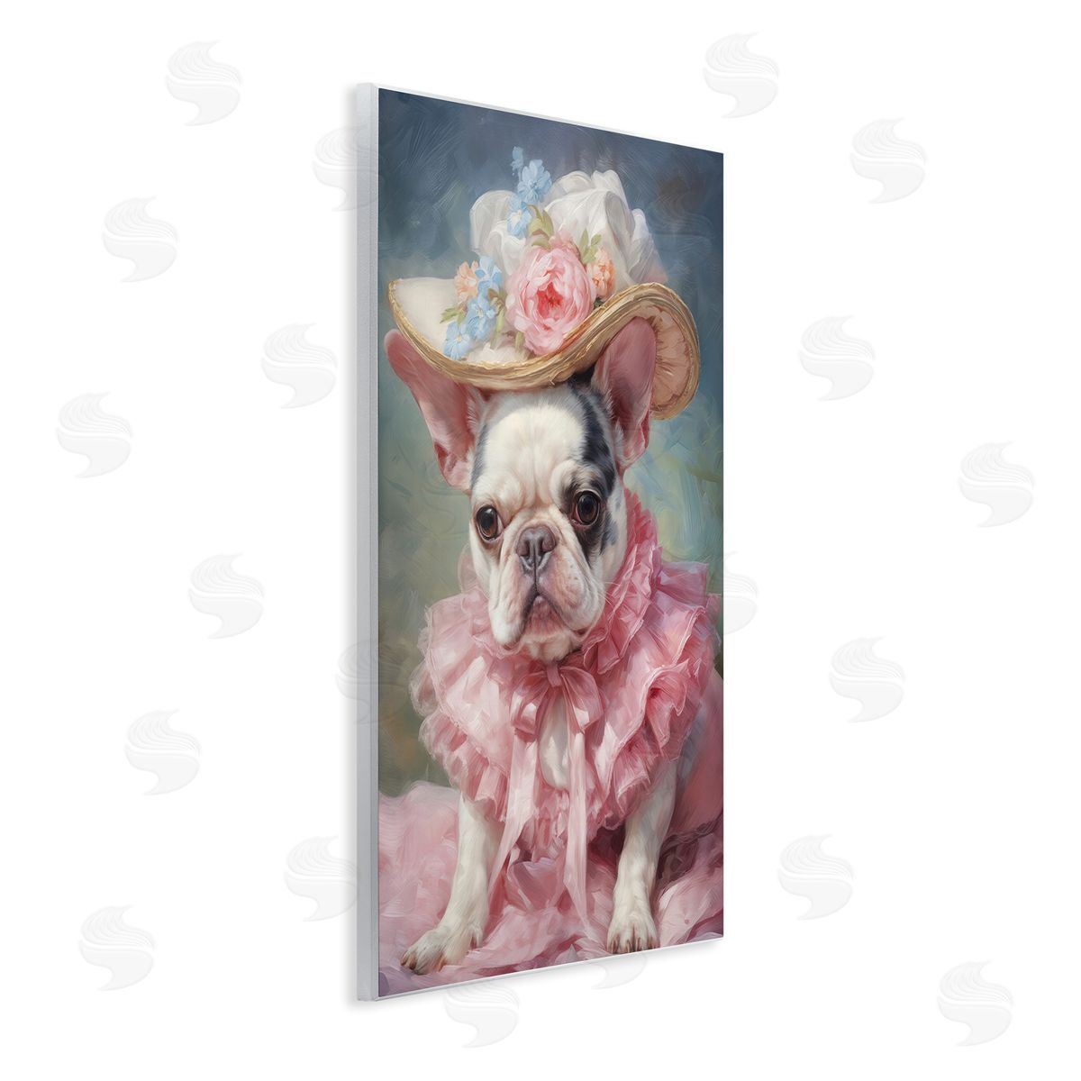 Wumples Frenchie in Pink Dress Canvas Wall Art Print
